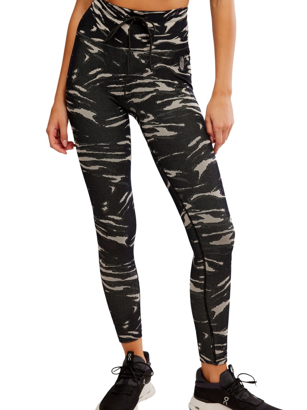 Free People Movement Go To Black Gray Striped Leggings Size Medium/Large